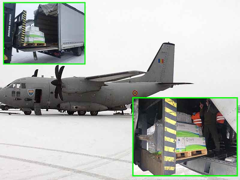 Aeronavă Spartan C-27J aduce materiale sanitare din Qatar